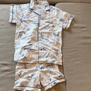 White and Blue Floral Kids Pajama Set - Short Sleeve